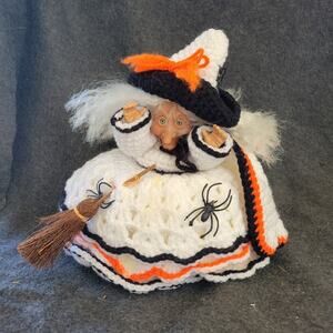 Vtg Halloween Knitted Crochet Witch Yarn Handcrafted Granny‎ Core 10"